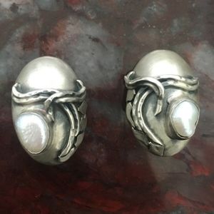 SS Clip Ons with a White Stone and Signature